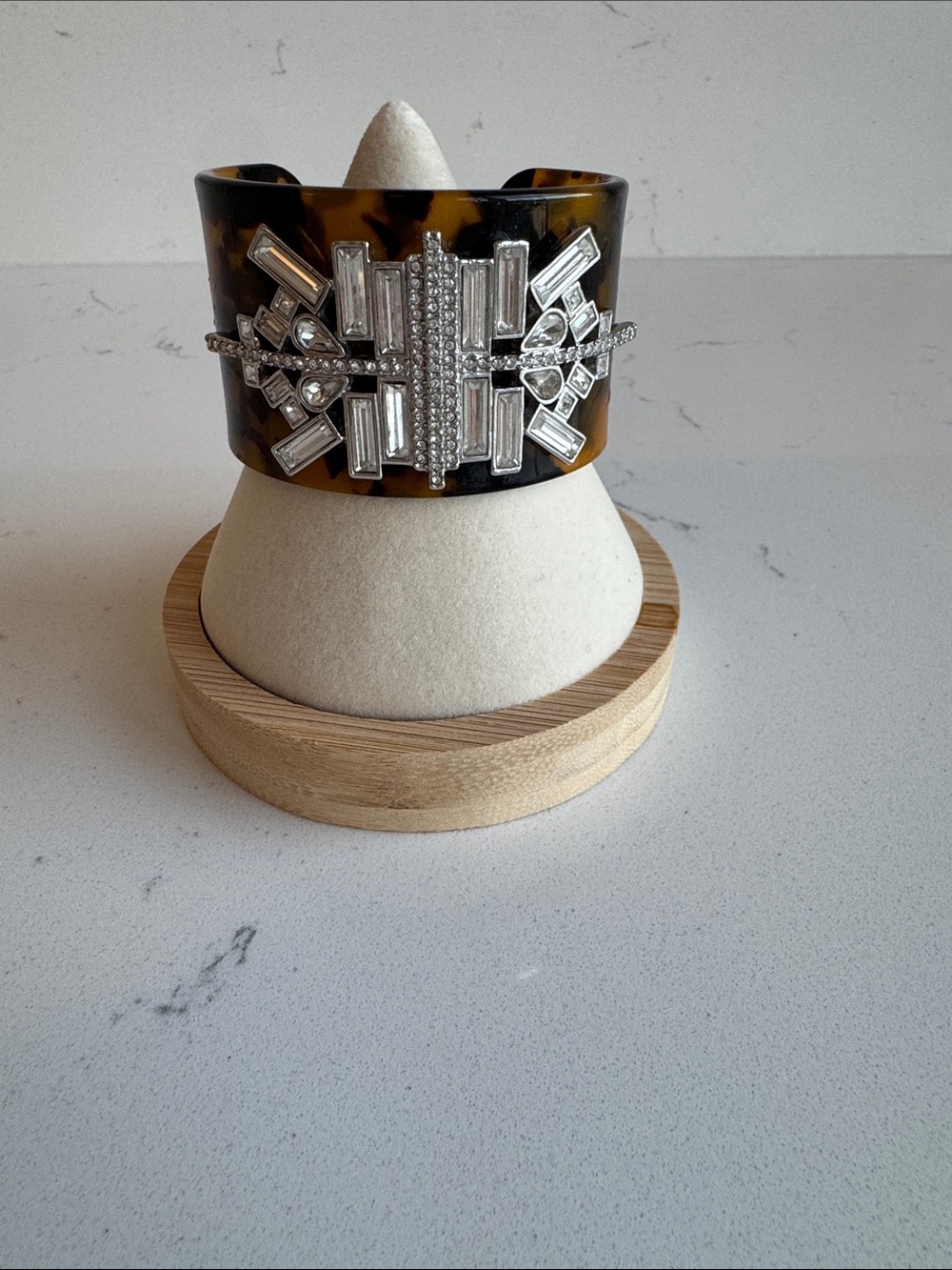 Lia Sophia Tortoise Resin Cuff Bracelet with Crystal Art Deco Accent